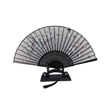Imagem de Leque de Mão em Bambu - Leque Decorativo com Estampa e Design Compacto | Ideal para Dança e Decoração de Ambientes - Charme Único(0107 CINZA FLOR)