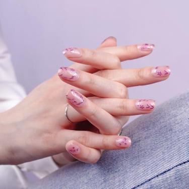 Imagem de DANNI & TONI Tiras de unhas de gel semicuradas floral (lavanda cromada) rosa rosa espelhado flor gel envoltório de unhas base transparente presente para mulheres