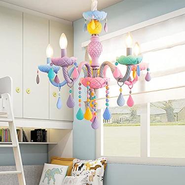 Imagem de Lustres de cristal coloridos, decoração romântica e aconchegante para quarto de princesa, lustre de velas para decoração de quarto infantil, luminárias de teto modernas e simples, 8 lâmpadas