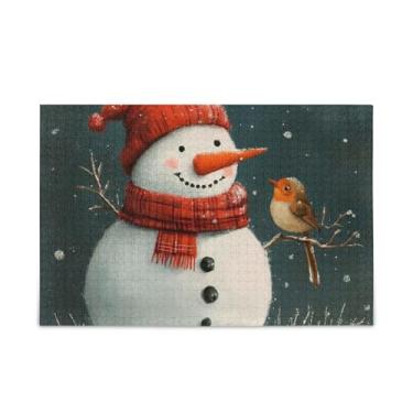 Imagem de WELLDAY Quebra-cabeça boneco de neve e pássaro 1000 peças grande jogo de arte para adultos adolescentes