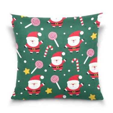 Imagem de Wassud Capas de almofadas decorativas de Natal de Papai Noel e pirulito 50 x 50 cm para sofá, sofá, casa, casa de fazenda, decoração de quarto