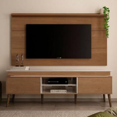 Imagem de Rack com Painel para TV Até 60 Polegadas e Led Lumina Cinamomo/Off White - Pnr Móveis