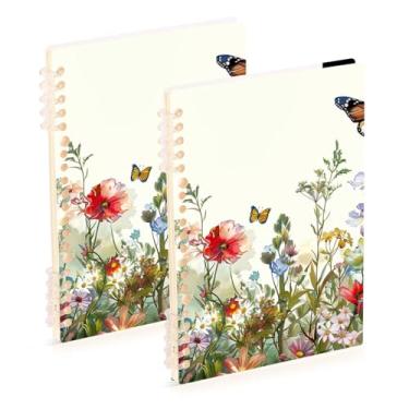 Imagem de Burbuja Cadernos Wildflowers, papel pautado universitário A5 com 60 folhas, fichário para escritório, 2 unidades