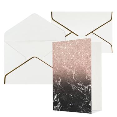 Imagem de SKKNT Cartões de felicitações para todas as ocasiões com estampa de ouro rosa em mármore versáteis com envelopes 11,4 x 15,2 cm