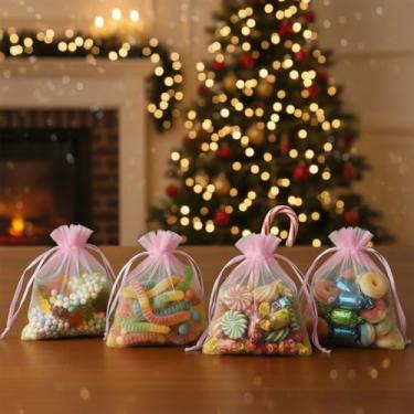 Imagem de 50 peças de sacos de presente de organza com cordão transparente para lembrancinhas de casamento de doces, embalagem de joias, suprimentos de embrulho de presente 9 x 12 cm