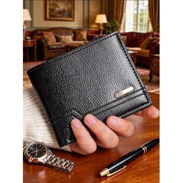 Imagem de Carteira masculina de couro curta, dobrável e dobrável, porta-cartões de grande capacidade, leve para viagens e trabalho