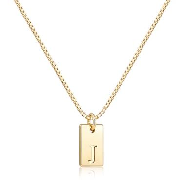 Imagem de Poxtex Colar de prata esterlina/ouro real 14K com inicial para mulheres, não mancha, delicado e delicado, colar com pingente de letra quadrada à prova d'água, A-Z, corrente fina, com nome personalizado para presente de joias de meninas, Banhado a ouro, Sem Pedra Preciosa