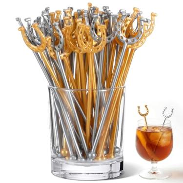 Imagem de Sunnychicc 120 peças de mexedores de plástico Derby de 15 cm para coquetéis, café, reutilizáveis, em forma de U, agitadores de bebidas em forma de ferradura para café, bebida, festa, bar, casamentos