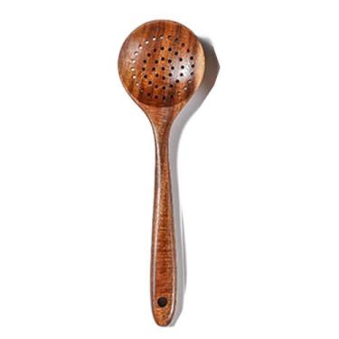 Imagem de Utensílios de Cozinha Espátula Colher Sopa Conjunto Tailândia Teak Antiaderente e Sete Peças Combinação Alta Temperatura Madeira Natural Ambientalment