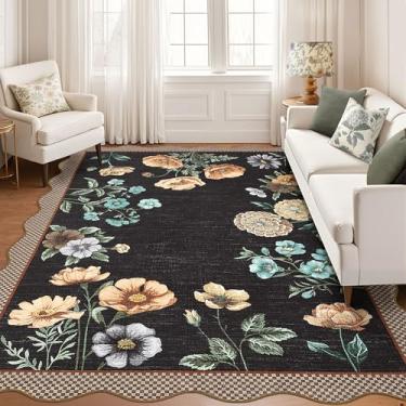 Imagem de GarveeHome Tapetes florais recortados laváveis 20 x 25 cm, tapetes antiderrapantes para sala de estar, 20 x 25, tapete macio para quarto, resistente a manchas, boho com traseira de borracha para sala