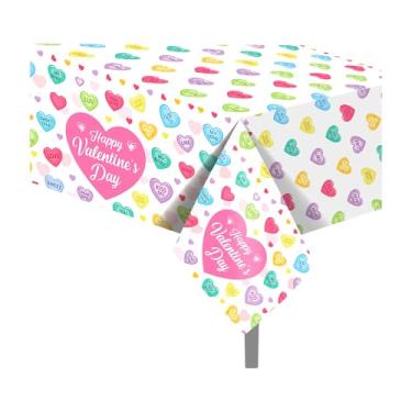 Imagem de CC HOME 1 toalha de mesa de plástico para festa do dia dos namorados, 137 x 213 cm, capa de mesa de festa de coração colorida rosa para casais, crianças, chá de bebê, aniversário, jantar, piquenique,