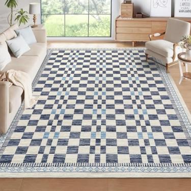 Imagem de Garveehome Tapete de área de 12 x 18 cm para quarto de bebê, antiderrapante, resistente a manchas, tapete de sala de estar, moderno, abstrato, xadrez, antiderrapante, lavável na máquina, tapete para