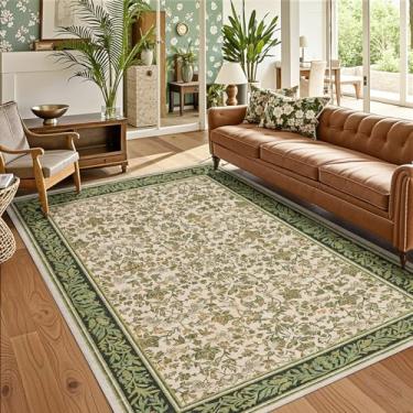 Imagem de GarveeHome Tapetes laváveis para sala de estar, boho vintage, antiderrapante, resistente a manchas, interior macio, grande, para quarto, sala de jantar, escritório, rosa e verde