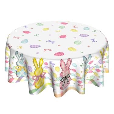 Imagem de VentuCoven Toalha de mesa de Páscoa 152 cm toalha de mesa redonda coelho toalha de mesa primavera verão toalhas de mesa para cozinha, decorações de jantar, férias