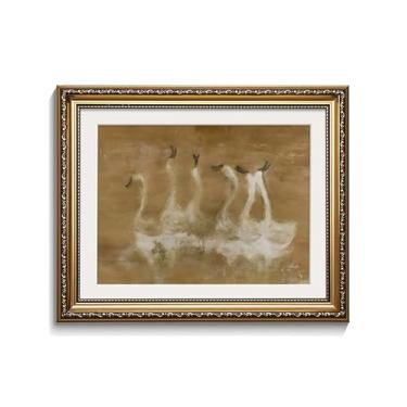 Imagem de Zzudis Arte de parede vintage emoldurada em ouro para sala de estar, decoração do lago dos cisnes, pintura artística de cisne, decoração de parede de animal clássica estética para quarto - 30,5 cm x