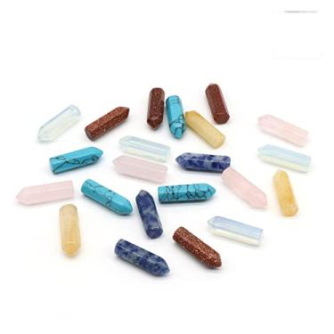 Imagem de Cristal natural áspero pedras semipreciosas prisma hexagonal cabeça de bala varinha mágica decoração de casa AuraCrystal ornamentos 6 x 21 mm exorcizar espíritos malignos desenho de dinheiro (cor