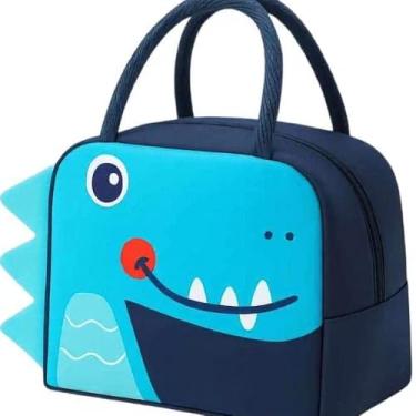 Imagem de Bolsa Térmica Infantil 3D, Lancheira Escolar com Alça, Design Animais, Material Oxford, Isolamento Térmico, Azul, Rosa, Laranja (Azul)