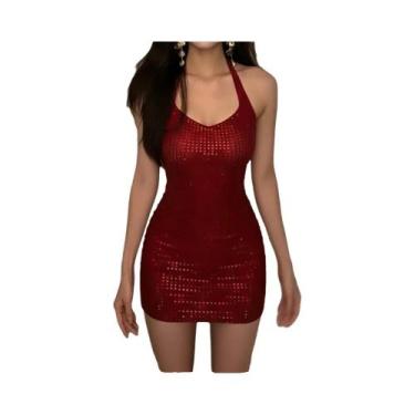 Imagem de Vestido Sexy Feminino Sem Costas, Estilo Halter, Decote Baixo, Justo A