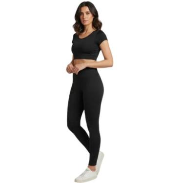 Imagem de Roupa Esportiva Feminina Conjunto Academia Preto Legging com Cropped -