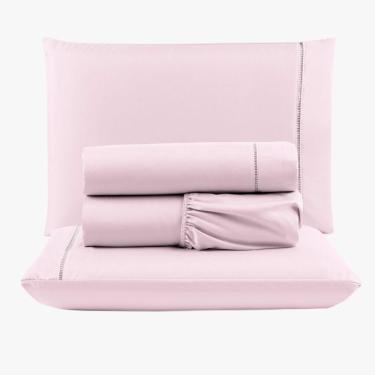 Imagem de Jogo De Lençol Peletizado 400 Fios Casal 4 Peças Barato - Casa - Hotel - Pousada - Rosa