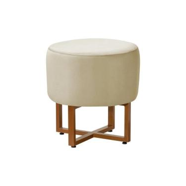 Imagem de Puff Industrial Decorativo Charles Estofado Veludo Bege Base Ferro