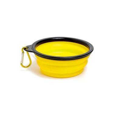 Imagem de Comedouro Bebedouro Dobrável Com Gancho Portátil Pet Amarelo