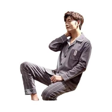 Imagem de Pijamas De Algodão De Manga Longa Para Homens Em Tamanhos Grandes, Con