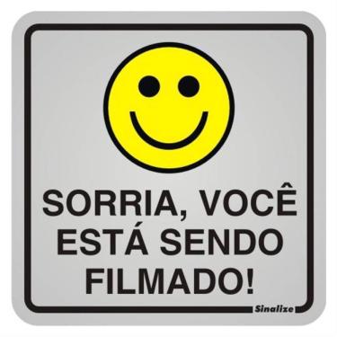 Imagem de Placa de Alumínio Autoadesiva 12x12cm Sorria Você Esta Sendo Filmado 900 Aj Sinalize Placa 12x1