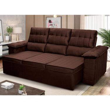 Imagem de Sofá Retrátil Reclinável 4 Lugares Com Molas 2,30m Quantum Suede Velut Marrom - King House