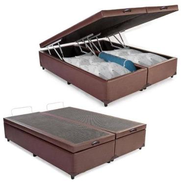 Imagem de Cama Box Baú Casal Bipartido Sintético Mega Cama Marrom 138x188x45cm