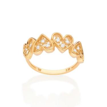Imagem de Anel skinny corações banhado a ouro zircônia Rommanel 513465, 22, Dour
