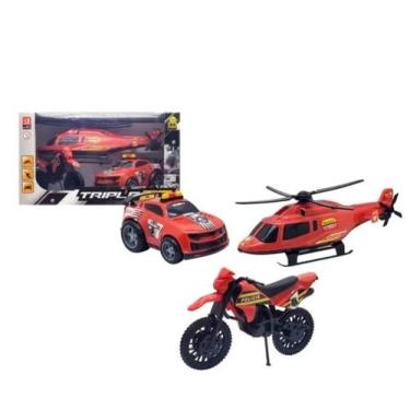 Imagem de Triplo BS Kit Resgate Bombeiro Carro, Moto e Helicóptero - BS Toys