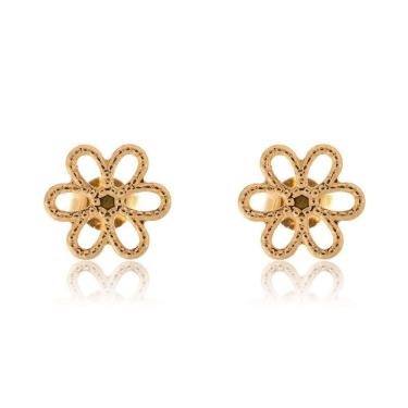 Imagem de Brinco Pequeno De Flor Vazada Folheado Em Ouro 18k