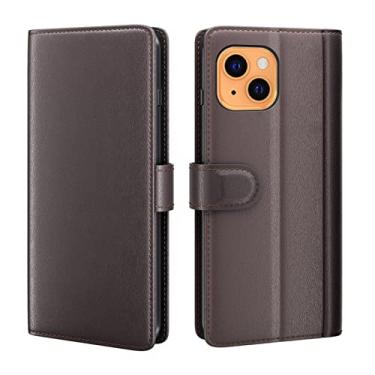 Imagem de GSYH Capa para iPhone 13 mini/13/13 Pro/13 Pro Max, capa carteira de couro legítimo à prova de choque com compartimentos para cartão, suporte, capa flip magnética fólio, marrom, 13 pro 15,1 cm