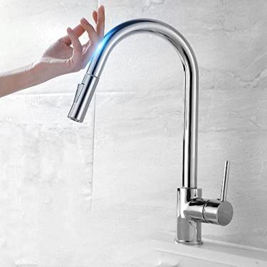 Imagem de Pull Out Sensor Preto Torneiras de Cozinha Aço Inoxidável Smart Induction Mixed Tap Touch Control Torneira De Cozinha Torneira De Cozinha,Chrome,China