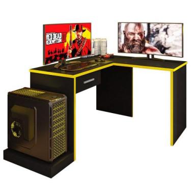 Imagem de Mesa Gamer Em L Para Computador Drx9000 Preto/ Amarelo - Móveis Leão