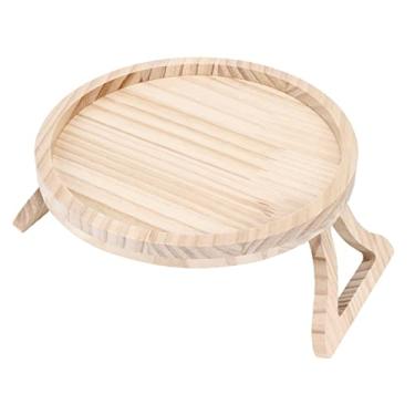Imagem de Mesa de bandeja de sof¨¢ de bambu,bandeja redonda de 9,8 pol. com clipe na bandeja de bambu natural para sof¨¢ em casa com apoio de bra?o, mesa de bandeja para lanche e caf¨¦ com controle remoto(25