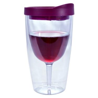 Imagem de Southern Homewares Copo de vinho isolado de 473 ml com tampa Merlot Drink Through – Copo de vinil acrílico de parede dupla, vinho 2Go