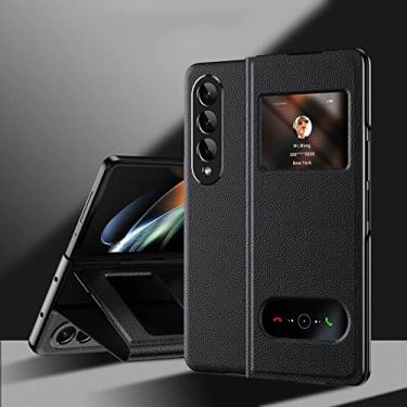 Imagem de Capa de telefone flip Smart View de luxo para Samsung Galaxy Z Fold 4 3 2 Fold4 Fold3 Fold2 5G 2022 Ultra Thin PU Leather Cover, Lychee, Black, For Galaxy Z Fold4