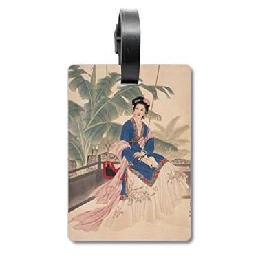 Imagem de Folha Flor Branca Azul Rosa Roupas Mala Etiqueta Cartão de Bagagem Etiqueta Scutcheon Etiqueta