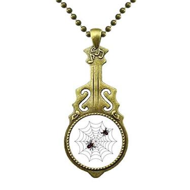 Imagem de DIYthinker Colar com ilustração de teia de aranha preta de inseto com pingente de música de guitarra antiga