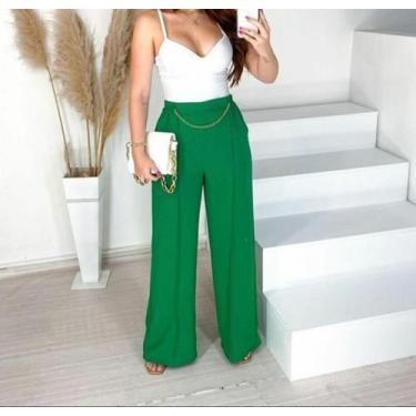 Imagem de Calça Pantalona Feminina Com Corrente - Etezo, Verde bandeira, M