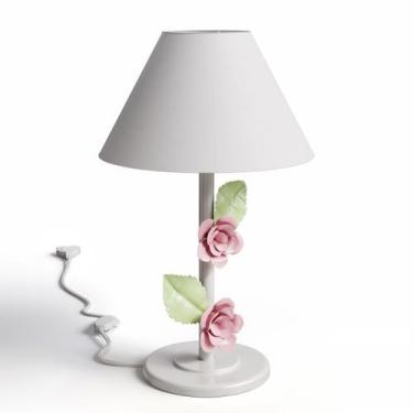Imagem de Luminaria Abajur Decorativo Rosa Flor Dupla De Ferro Decoração De Mesa