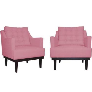 Imagem de Kit 2 Poltronas Decorativa Juliete Suede Rosa Pés Madeira Ms Decor - M