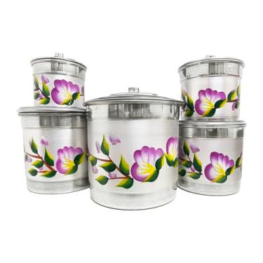 Imagem de Porta Mantimentos Kit Potes Organizadores Jogo de Mantimentos Tampa de Alumínio Decorado (Flores Lilás)