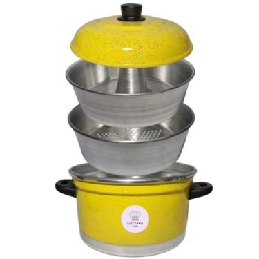 Imagem de Panela 3 em 1 Cozinha a vapor Legumes Pudim Alumínio Multiuso(AMARELO)