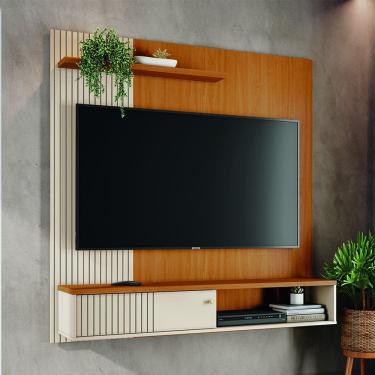 Imagem de Painel com Bancada Suspensa Aurora 160,5m c/ 1 Porta Deslizante - Cinamomo/Off White Madetec 