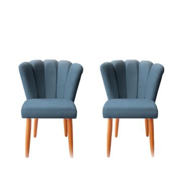 Imagem de Kit 2 Cadeiras Poltrona Sala de Jantar Penteadeira Reforçada Decorativa Pétala Suede Azul Marinho