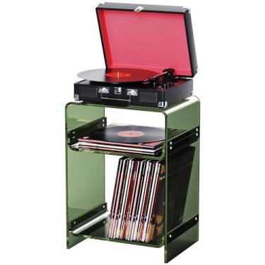 Imagem de Mesa lateral moderna de acrílico transparente com prateleira de armazenamento, mesa de cabeceira (verde, 39,9 cm L x 39,8 cm P x 55 cm A)