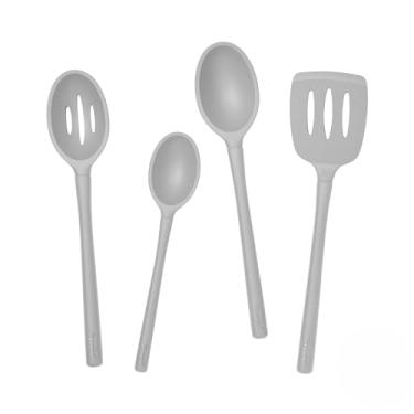 Imagem de Tovolo Conjunto de utensílios de cozinha de silicone livre de BPA, cinza ostra, núcleo flexível, conjunto de 4 colheres pequenas com fenda profunda, espátula espátula resistente ao calor, lavável na